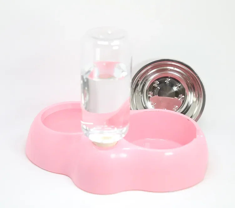 Dual Port Dog Automatic Water Dispenser Feeder Utensils Bowl Cat Drinking Fountain Food Dish Pet Bowl Raised Stand Dish Bowls