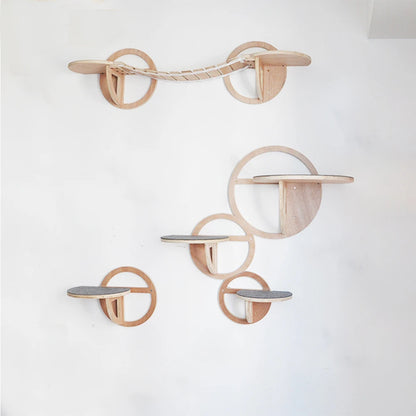 Cat Hammock Wall Mounted Wooden Furniture Scratcher Kitty Beds Perches circular plunge platform Cats Wall Shelf For Play & Climb