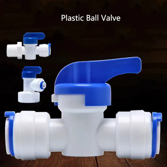 1Pcs Aquarium Fitting RO Water Straight Plastic Ball Valve with Quick Connect 1/4' 3/8' OD Hose Male Reverse Osmosis Connector