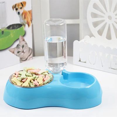 Dual Port Dog Automatic Water Dispenser Feeder Utensils Bowl Cat Drinking Fountain Food Dish Pet Bowl Raised Stand Dish Bowls