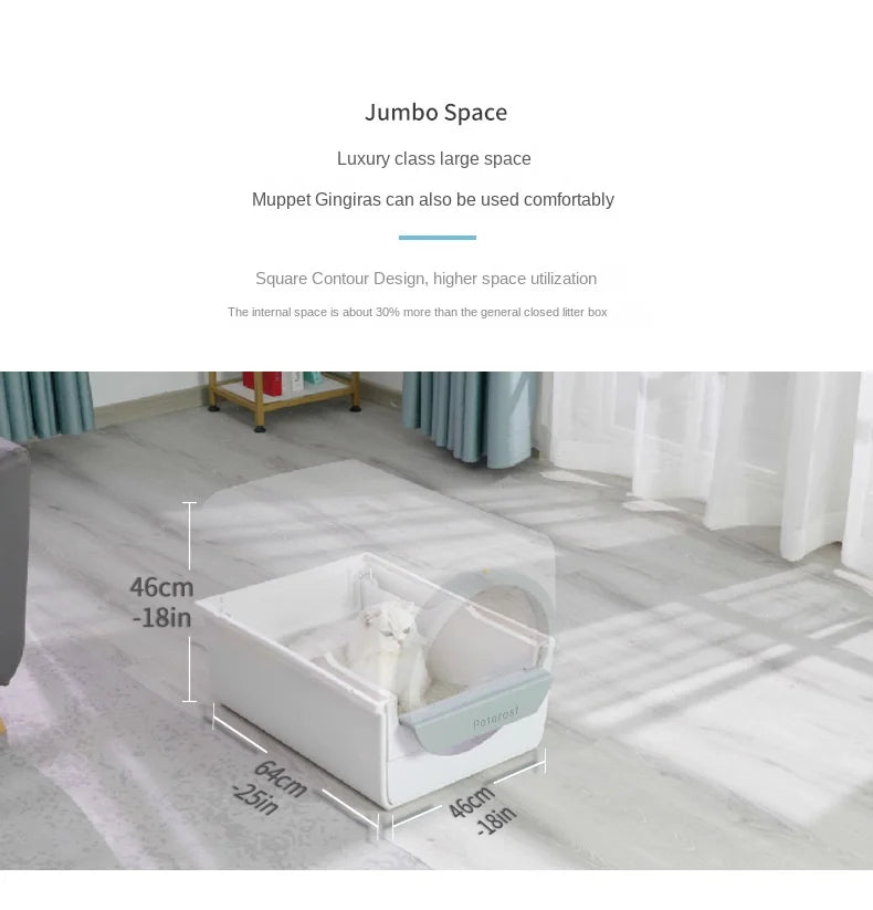 Large Fully Closed Semi-Automatic Cat Litter Box Easy Clean with Durable Plastic Hand-Pulled Shovel Accessory Cat Toilet