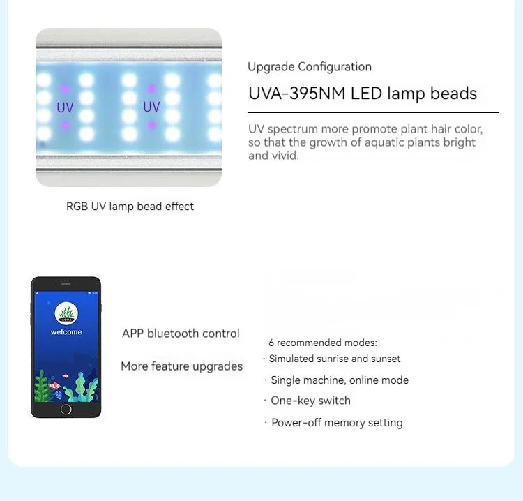 Aquarium Lighting APP Control WEEK AQUA M Series LED Full Spectrum Plant Grow Light with Cycle Timer Telescopic Fish Tank Light