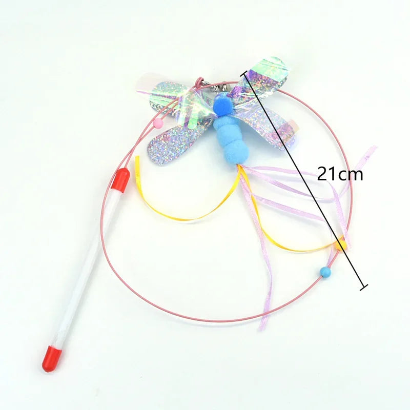 Interactive Wire Feather Cat Teaser Stick Fun Pet Toy for Kittens Entertaining Bell Feather Fish Wand Playful Cat Accessories