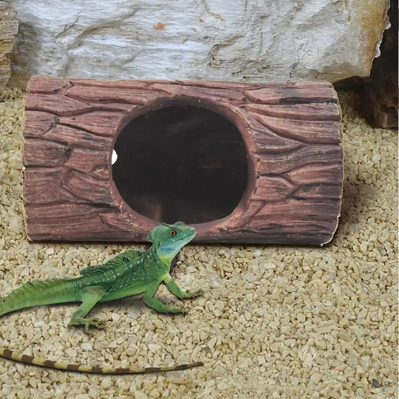 Reptile Tree Hide Resin Lizard Sleeping Cave Hollow Simulation Log Hide Waterproof Habitat Shelter Decor Realistic Tank Decor