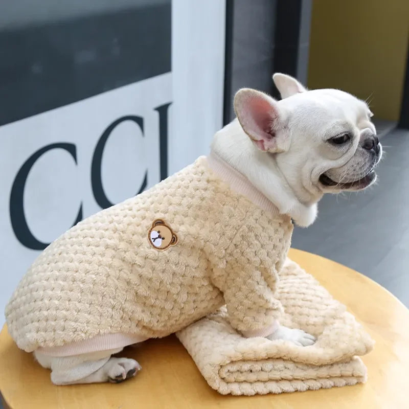 2024 New Warm Fleece Pet Clothes Cute Print Coat Small Medium Dog Cat Shirt Jacket Teddy French Bulldog Chihuahua Winter Outfit