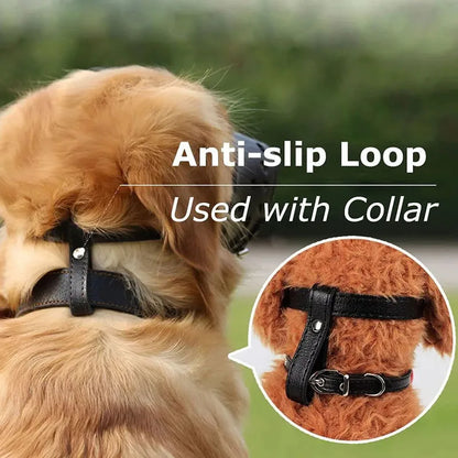Dog Muzzle Leather Comfort Secure Anti-Barking Muzzles for Dogs Breathable and Adjustable Dog Muzzle Allows Drinking and Eating