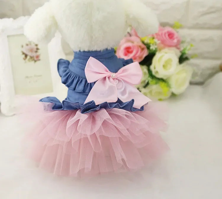 10PCS Pets Accessaries Dogs Cats Princess Flower Lace Dress For Pet Wedding Party Spring Summer small Teddy girl ropa para perro