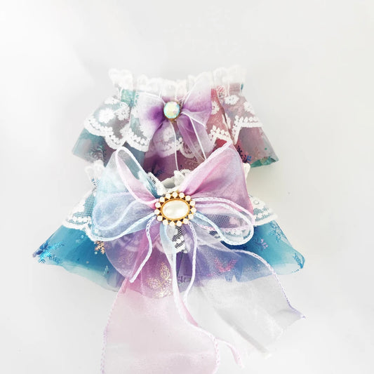 Adjustable Cat Accessories Collar Breakaway Kitten Collar with Pearl Bow Tie and Snowflake Pattern Pet Bandana for Cats Puppy