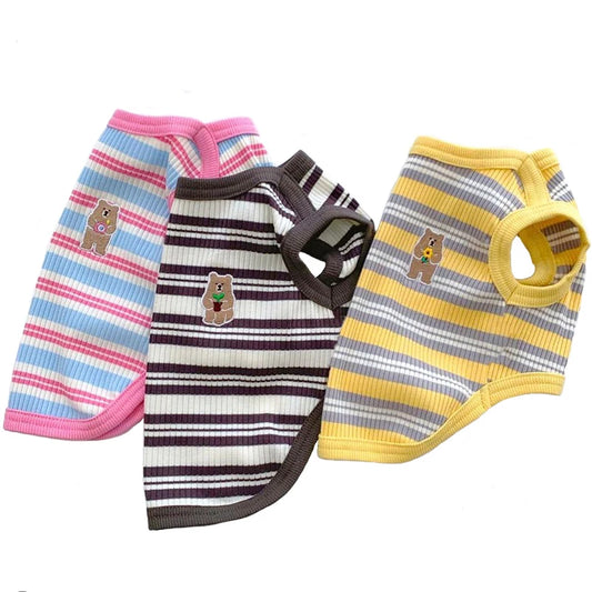 Dog Shirts Cotton Striped Puppy T-Shirts Spring Autumn Clothes for Small Dogs, Soft Breathable Stretchable Doggy Tee Pet Apparel