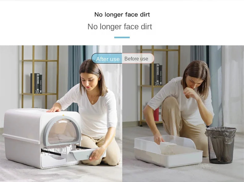 Large Fully Closed Semi-Automatic Cat Litter Box Easy Clean with Durable Plastic Hand-Pulled Shovel Accessory Cat Toilet