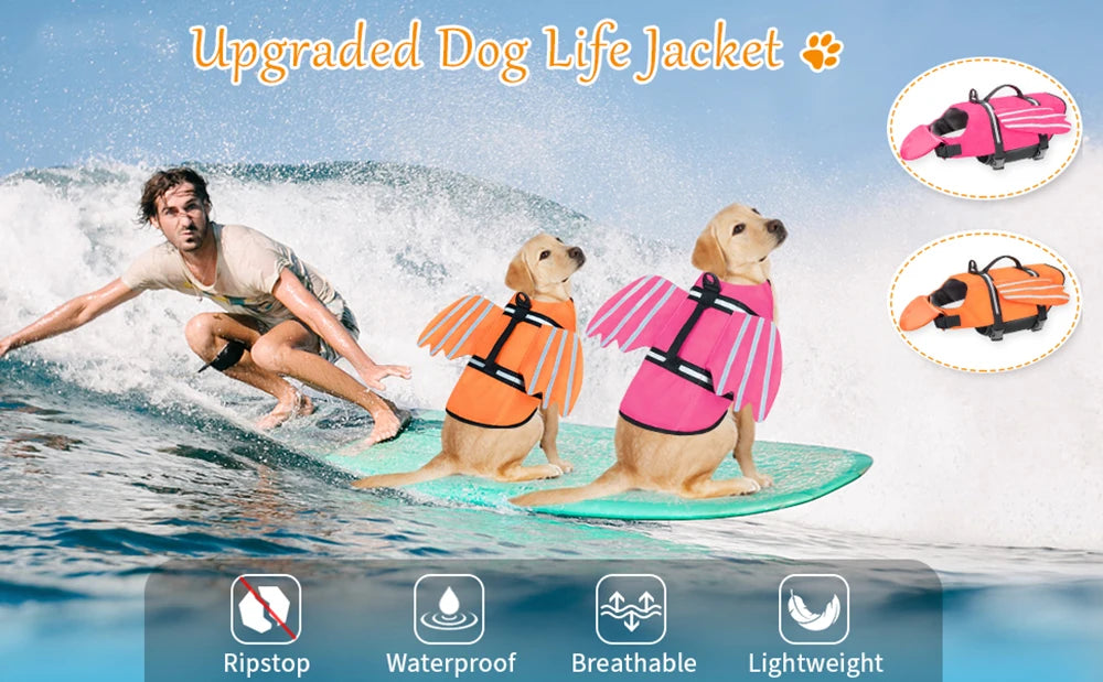 Dog Life Jacket Wings Design Pet Life Vest Dogs Flotation Lifesaver Preserver Swimsuit with Handle for Swim Pool Beach Boating