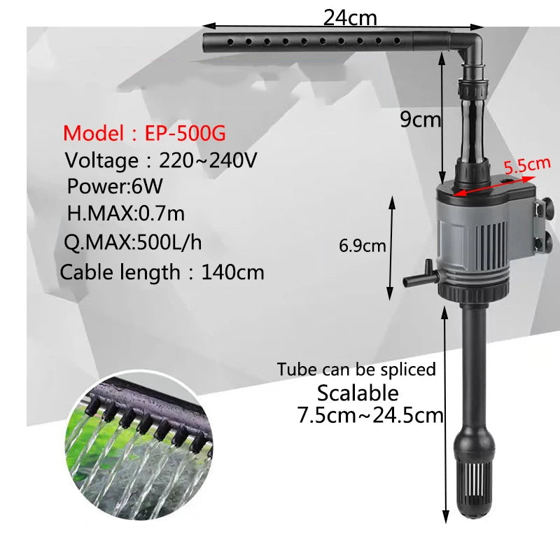 6W 3in1Fish Tank Water Pump Aquarium Filter 220V-240V Submersible Pump For Water Cycle and Pumping of the Fish Tank Rain Spray