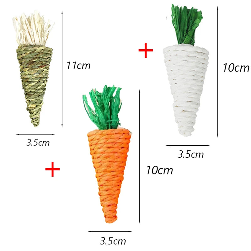 Natural Paper Rope Rabbit Puzzle Toy Grass Weaving Radish Carrot Shape Pet Accessories Guinea Pig Chinchillas Small Animals Toys