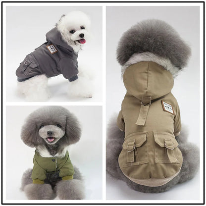 Winter Dog Clothes Warm Puppy Jacket Coat for Small Dogs Cats Chihuahua Yorkie Windproof Hoodies Pet Clothing Military Costume