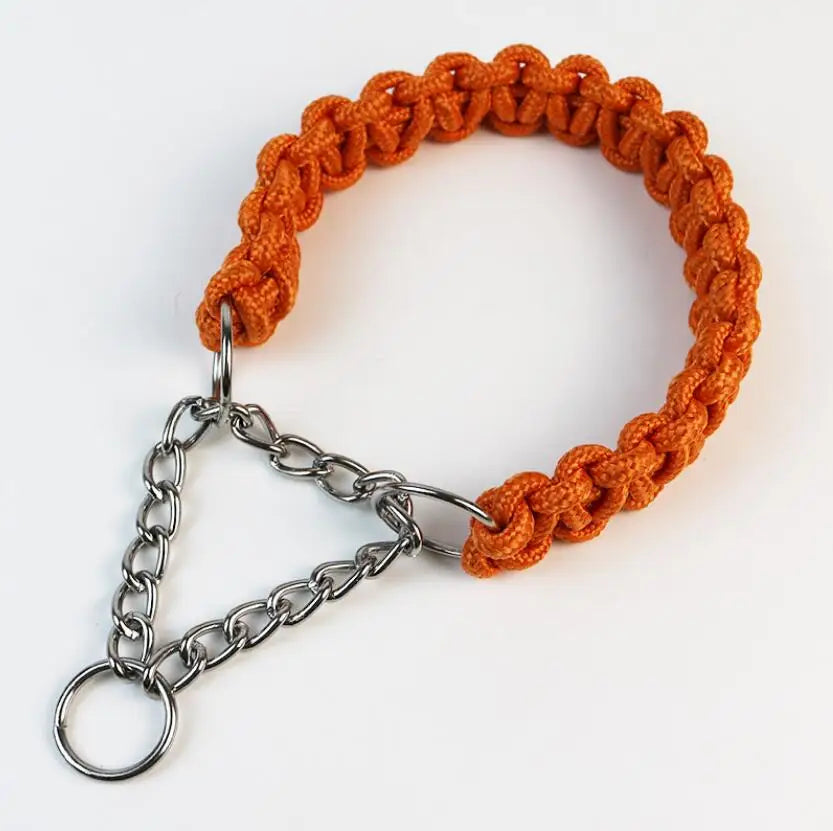 Wide Dog Collar Strong Nylon Rope Woven Limited Slip P Chain Collar for Medium Large Dogs German Shepherd Pit Bull Rottweiler