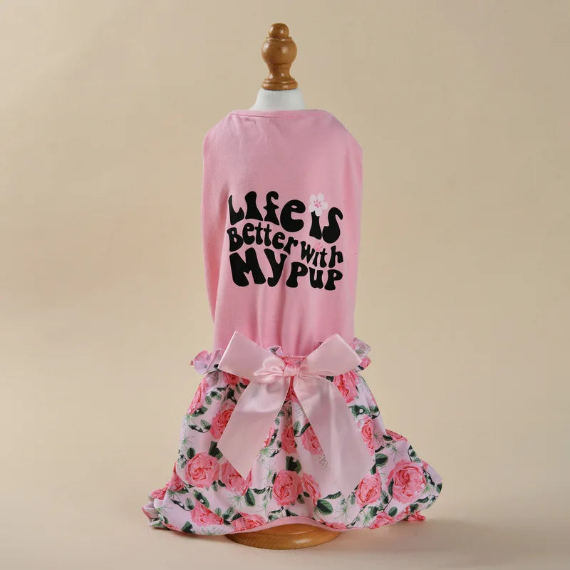 Dog Clothes for Small Dogs Girl Summer Dog Pajamas Jumpsuit, Top Puppy Shirt and Floral Pants 4 Legged Female Dog Onesie Pjs