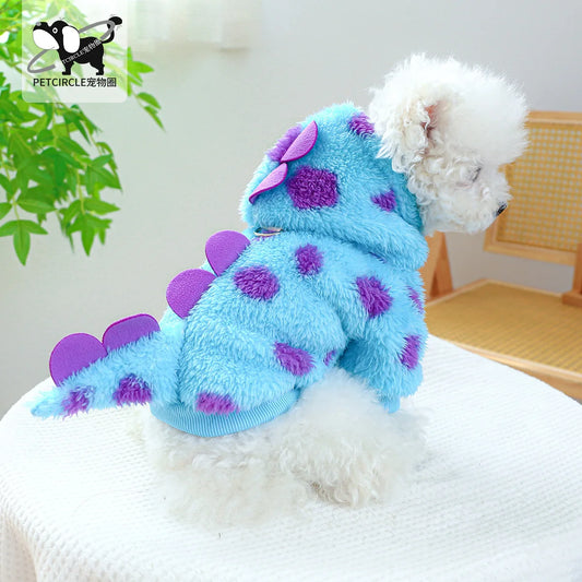 Pet circle, dogs, cats, clothes with plush insulation, comfortable short style, flower dinosaur