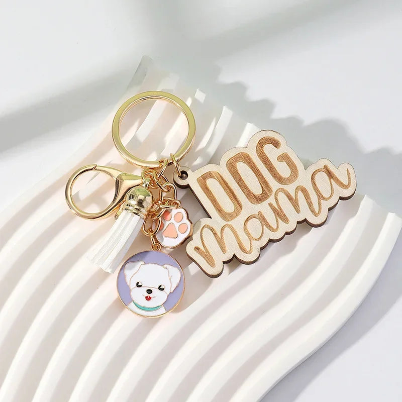 Dog Mama KeyChain Shiba Inu Golden Retriever Husky KeyRing Women Man Accessories Jewelry Bag Pendant Gift