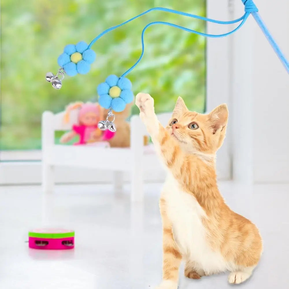 Cat Teaser Wand Kitten Stick Toy Cat Fishing Pole Toy Cat Teaser Toy With Bell And Chrysanthemum Pendant Promotes Cat Exercise