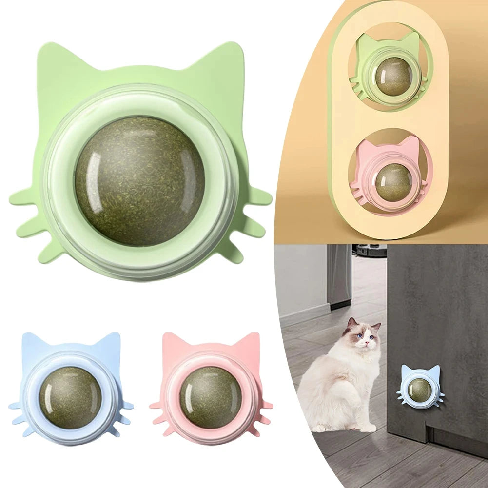 Catnip Wall Toys Rotatable Catnip Lickable Ball Cat Toys Kitten Chew Toys Teeth Cleaning Cat Bite Toy for Indoor Cats