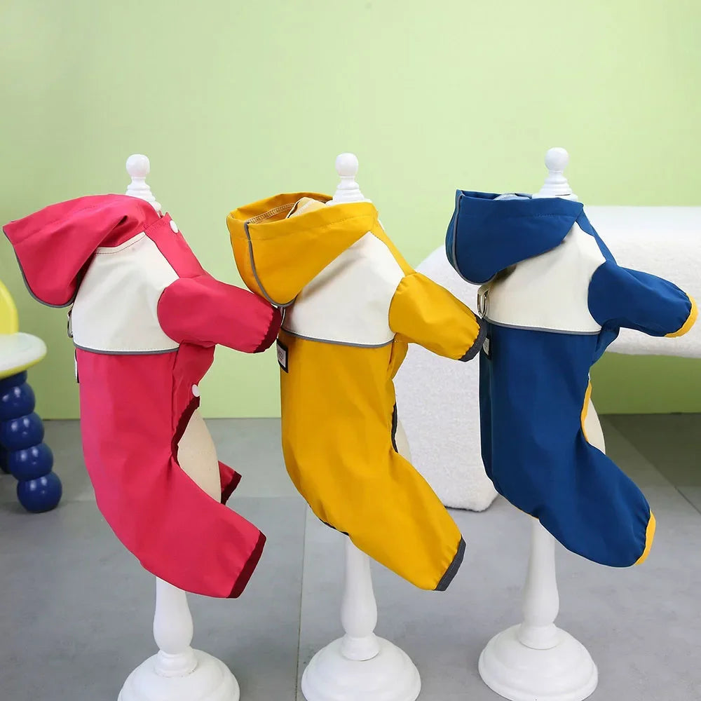 Waterproof Dog Jumpsuit with Hooded Four Legs Small Dog Raincoat Waterproof Puppy Clothes Reflective Doggy Rain Coat Pet Costume