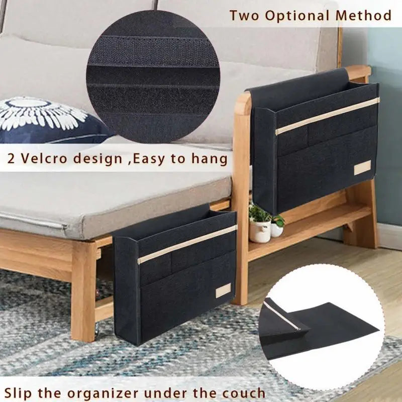 Bedside Organizer Caddy Felt Storage Bag Bed Sofa Shelf Pouch Holder Books Holder And Tissue Box Versatile Compact And