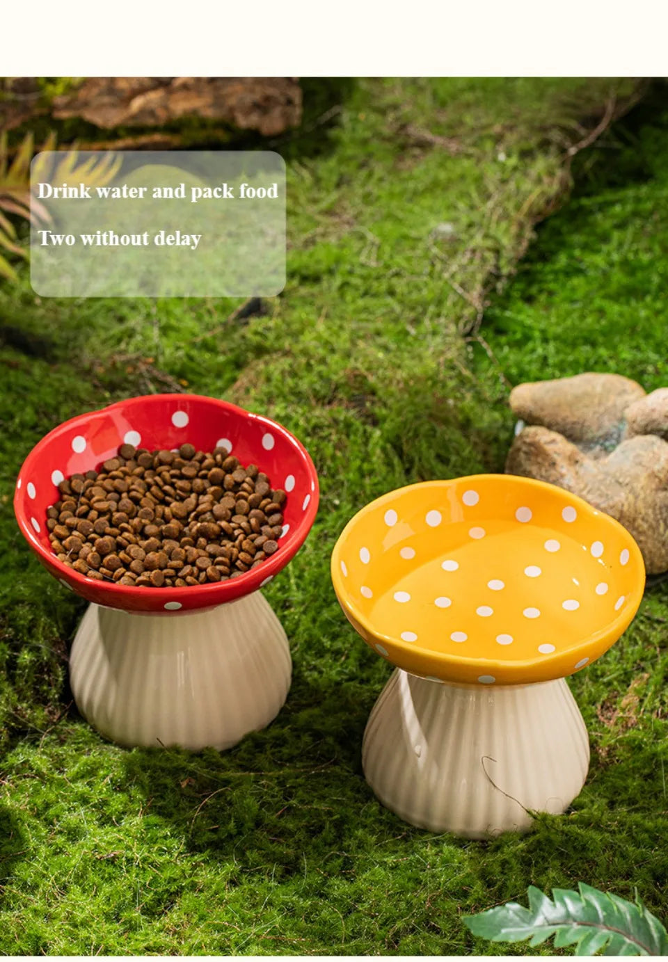 Mushroom Cat Bowl Cute Polka Dot Safe Ceramic Elevated Cat Feeder for Cats and Dogs Drinking Water Bowl Cat Feede Pet Supplies