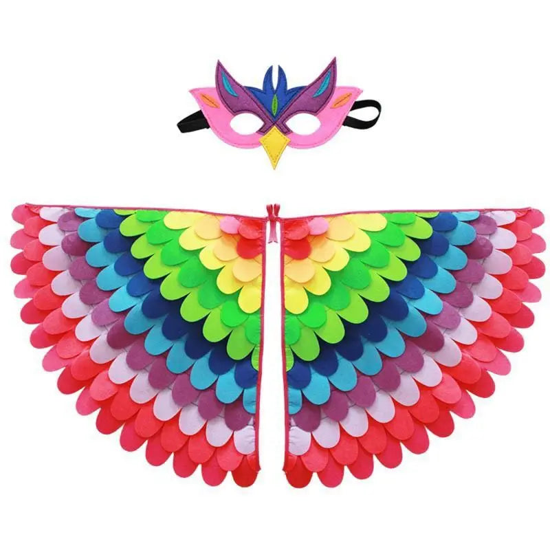 Kids Cosplay Costume Stage Performance Owl Peacock Wings Bird Felt Cape with Mask for Girls Boys Halloween Party Cloak
