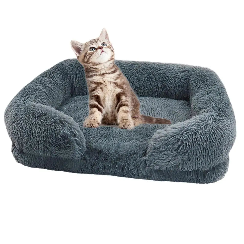 Cozy Plush Dog Sofa Bed Square Beds Washable Warm Pet Cushion Orthopedic Lounger Fluffy With Zipper Cover
