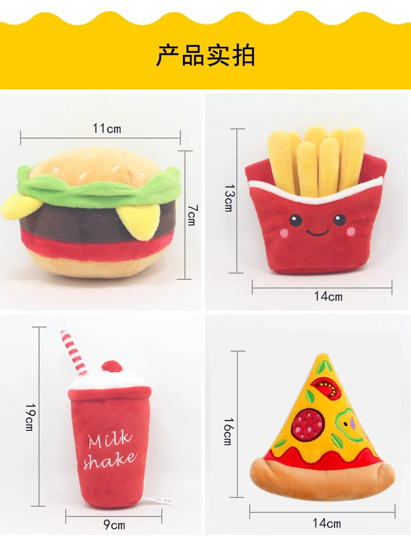 Hamburger pet plush toy sound toy fries burger milkshake cup with BB sound paper
