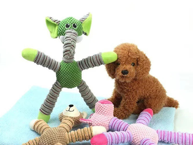 Pet Squeak Dog Toys Currency Bite Resistant Cartoon Animal Design Relieve Boredom Molar Interactive Toys Plush
