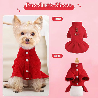 Thermal Fleece Dog Dress for Small Dogs Girl Winter Dog Sweater Puppy Clothes Chihuahua Yorkie Teacup Pet Outfit Cat Apparel