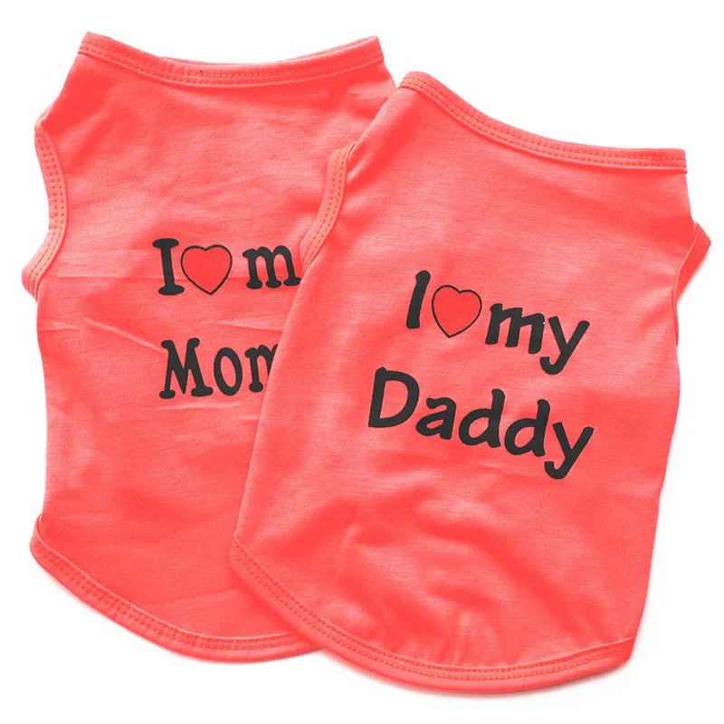 Small Dog Clothes Soft Cotton Puppy Shirt Classic Daddy Mommy Printed T-shirt Pet Vest Clothing for Cats Chihuahua Dog Apparel