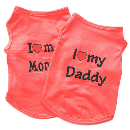 Small Dog Clothes Soft Cotton Puppy Shirt Classic Daddy Mommy Printed T-shirt Pet Vest Clothing for Cats Chihuahua Dog Apparel