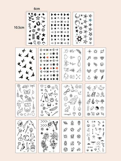 15pcs Waterproof Temporary Tattoo Sticker Starry Moon Flower Heart Flying Bird Fake Tatto Flash Tatoo finger Tato for  Women Men