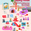 8pcs/set Cute Dog Pet Basket Family Toys Dog Doll Set Dog Cage Toys Scene Playing Toys Christmas Decoration Gifts