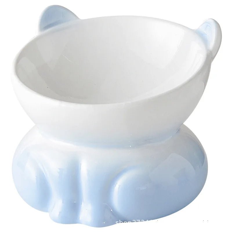 Cat Bowl Ceramic High Foot Diagonal Mouth Neck Protection Cat Food Bowl Large Diameter Drinking Bowl Anti Overturning Cat Food B