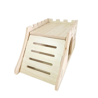 Smooth Hamster Hideaway Wooden Hamster House with Climbing Ladder Small Pet Castle Arch Bridge for Dwarf Mice Gerbils Small Pets