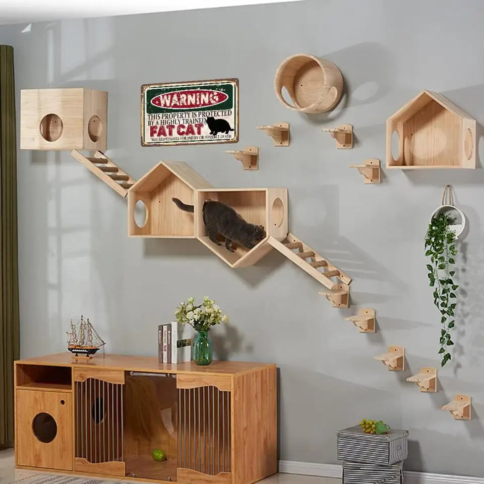 1 Piece Cat Wall Mounted Shelves Climbing Ladder Steps and Jumping Platform with Scratching Post for Grinding Claw and Playing