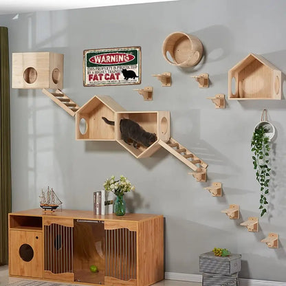 1 Piece Cat Wall Mounted Shelves Climbing Ladder Steps and Jumping Platform with Scratching Post for Grinding Claw and Playing