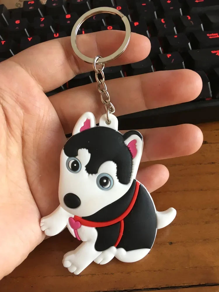double-face PVC Shiba Inu keychain for women key ring Siberian husky keychain cute dog keychain key holder portachiavi bag charm