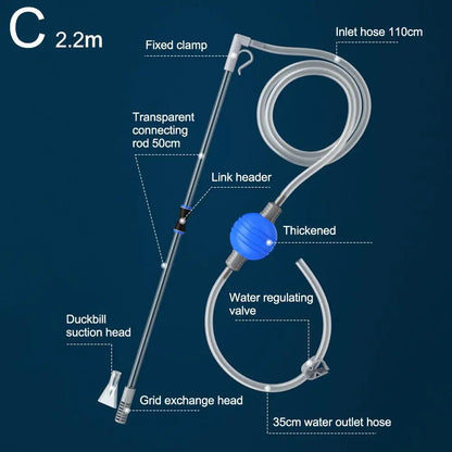 Fish Tank Water Changer Aquarium Siphon Vacuum Gravel Manure Suction Change Pipe Cleaning Kit Water Sand Tool Sand Cleaning K2X7