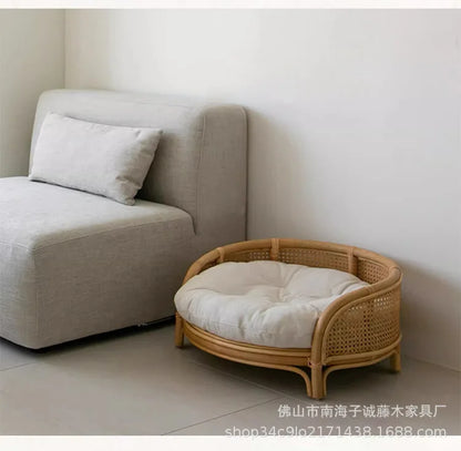 South East Asia Natural Indonesian True Rattan Teddy Nest Summer Cool Round Pomeranian Small Pet Cat Dog Kennel