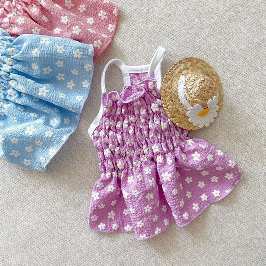 New Designer Pet Dog Clothes Mini Floral Printing Elastic Dog Dress Vest Overalls Princess Pet Cat Skirt Puppy Summer Clothing