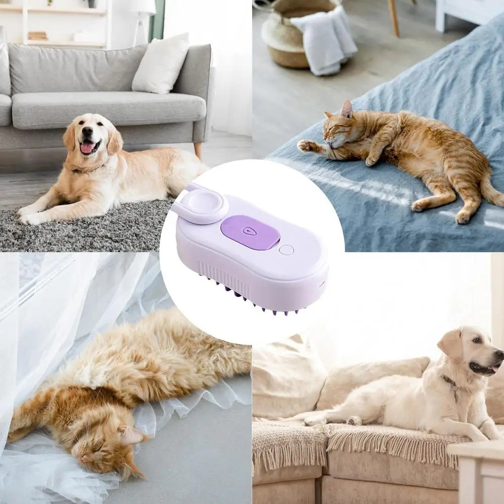 Pet Steamer Brush USB Rechargeable Cat Steamy Brush Dogs Cats Pet Hair Removal Self-Cleaning Comb for Long and Short Hair