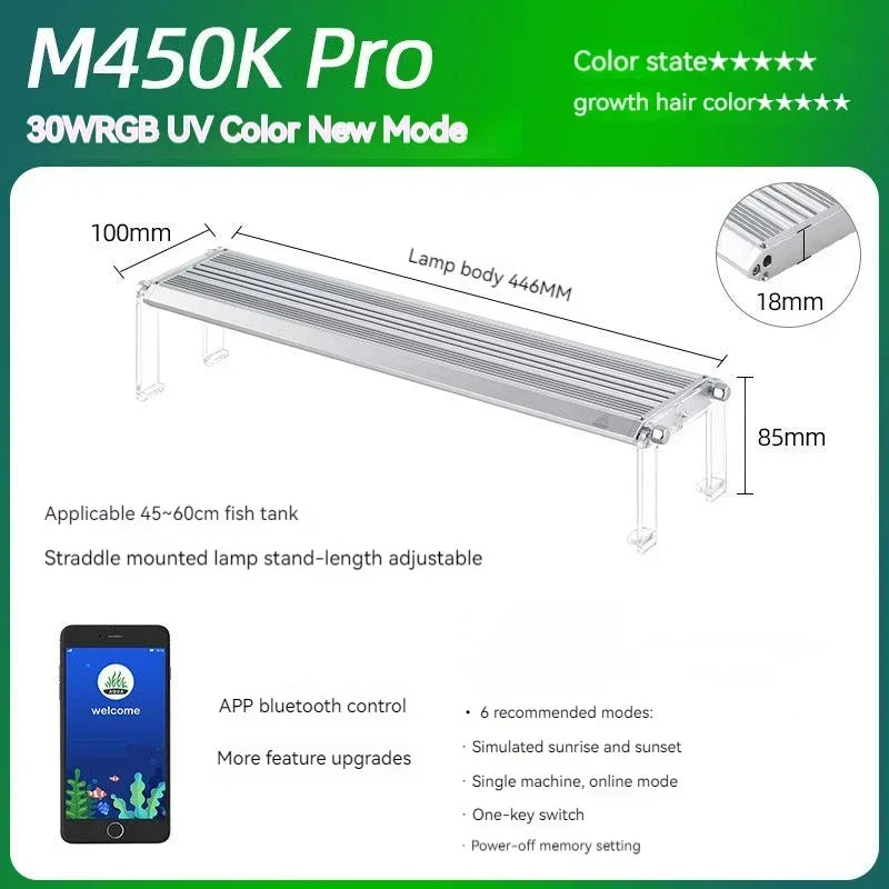 Aquarium Lighting APP Control WEEK AQUA M Series LED Full Spectrum Plant Grow Light with Cycle Timer Telescopic Fish Tank Light