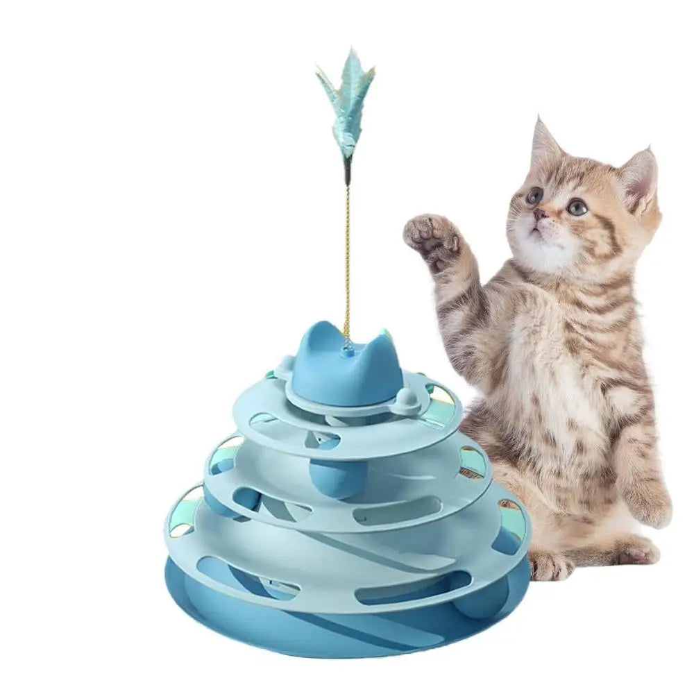 Interactive Tower Cat Toys Turntable Roller Balls Toys For Cats Kitten Feather Teaser Puzzle Track Toy Pets Supplies 4 Layers
