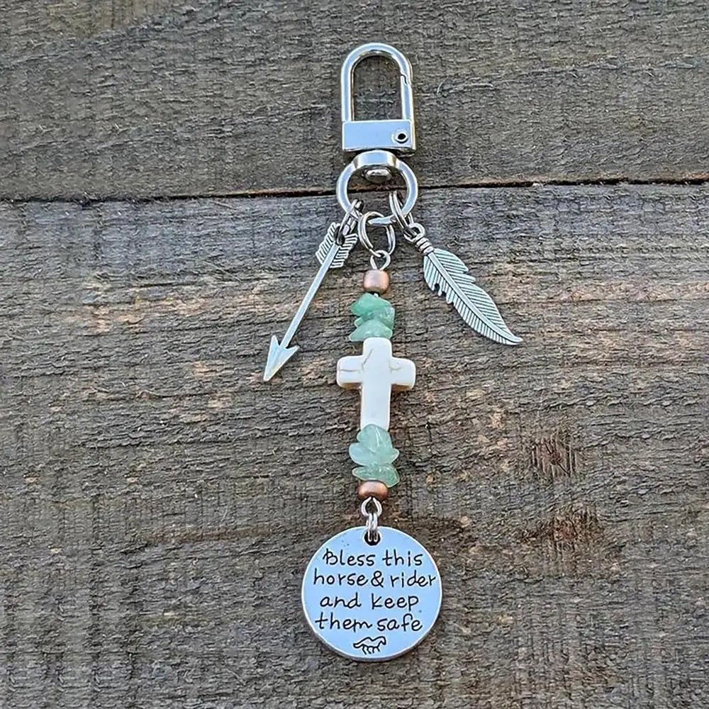 Saddle Rope Key Chain Vintage Horseshoe Cowboy Keychain Pendant With Feather Western Alloy Keychain With Safety Buckle Carved