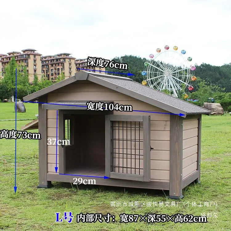 Outdoor dog house  large dog medium courtyard solid wood outdoor  sun protection rain protection villa Tongshen