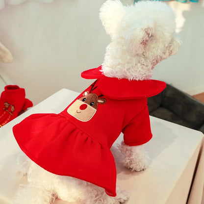 2024 New Christmas Elk Dog Clothes Winter Warm Thicken Knitted Sweater Dress for Small Dogs Girl, York Puppy Costume Pet Apparel